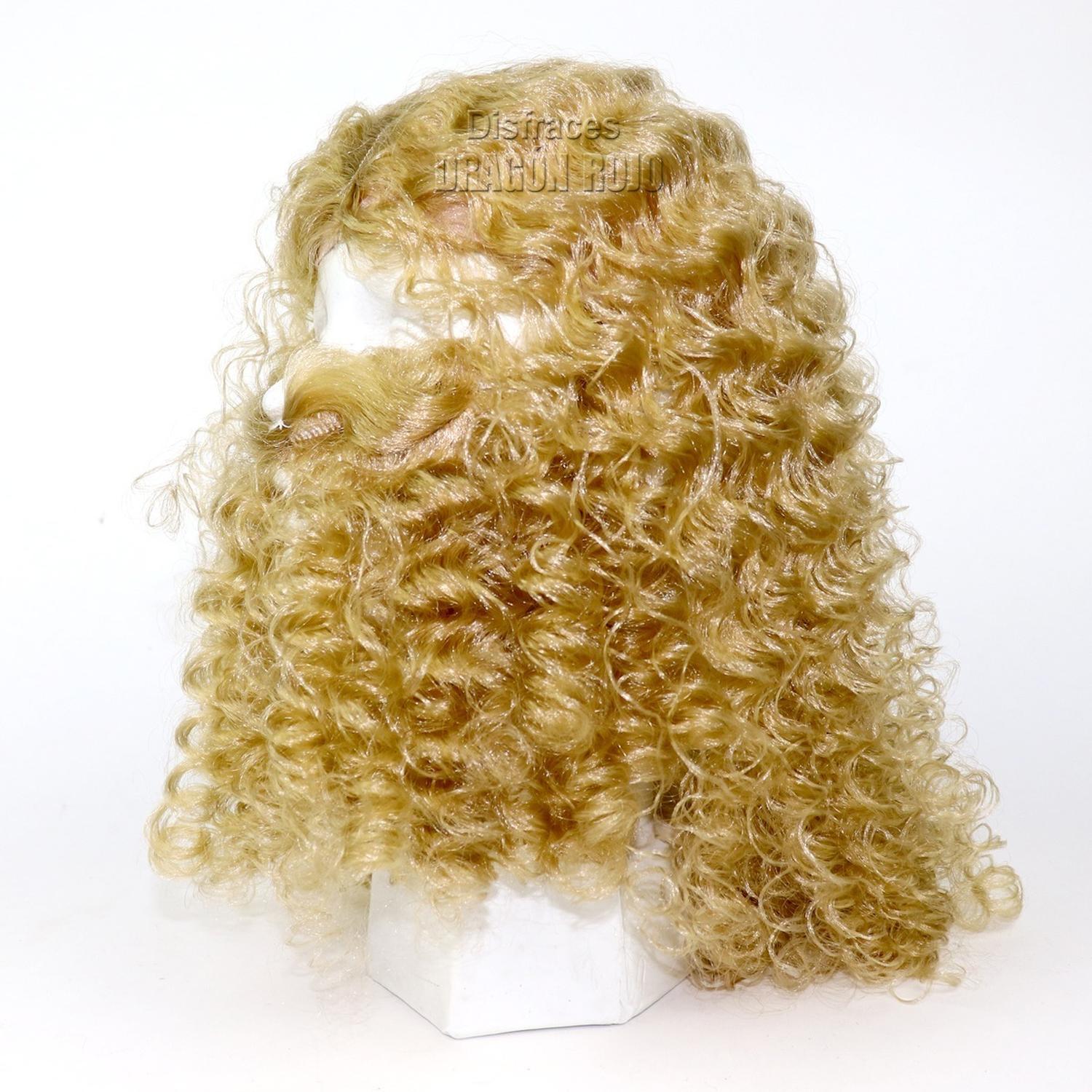 Peluca Rubia De Rey Mago O Papá Noel, Pelo Ondulado Con Flequillo. Talla Adulto, Ideal Para Cabalgatas, Ferias Y Fiestas De Disfraces